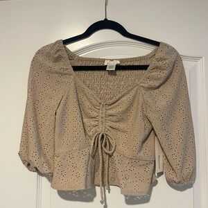 URBAN Romantics Beige Eyelet Ruched Blouse